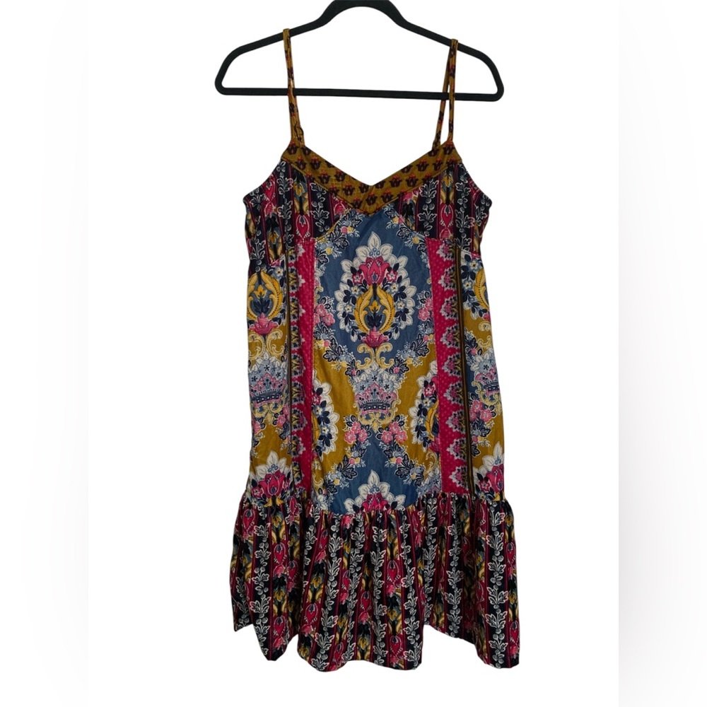 Anthropologie Zadie Multicolored Mixed Printed Boho Velvet  Slip Dress Small